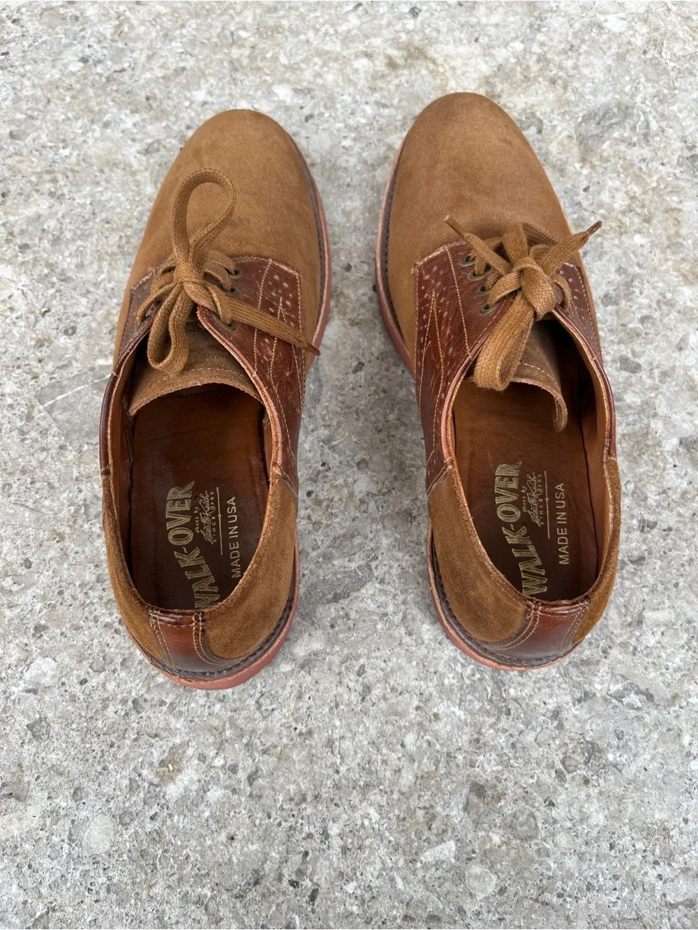Walk Over Saddle Oxford Brown Suede Derby Shoes Leather Made in USA Dress Work
